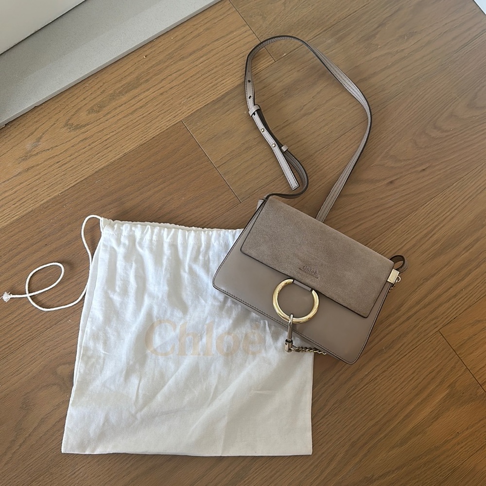 Chloe Calfksin Suede Small Chain Faye Shoulder bag in taupe
